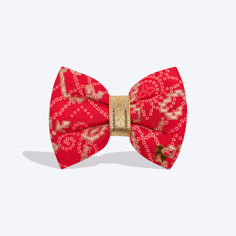 HUFT Bandhani Breeze Bow Tie For Dog - Scarlet Red - Heads Up For Tails