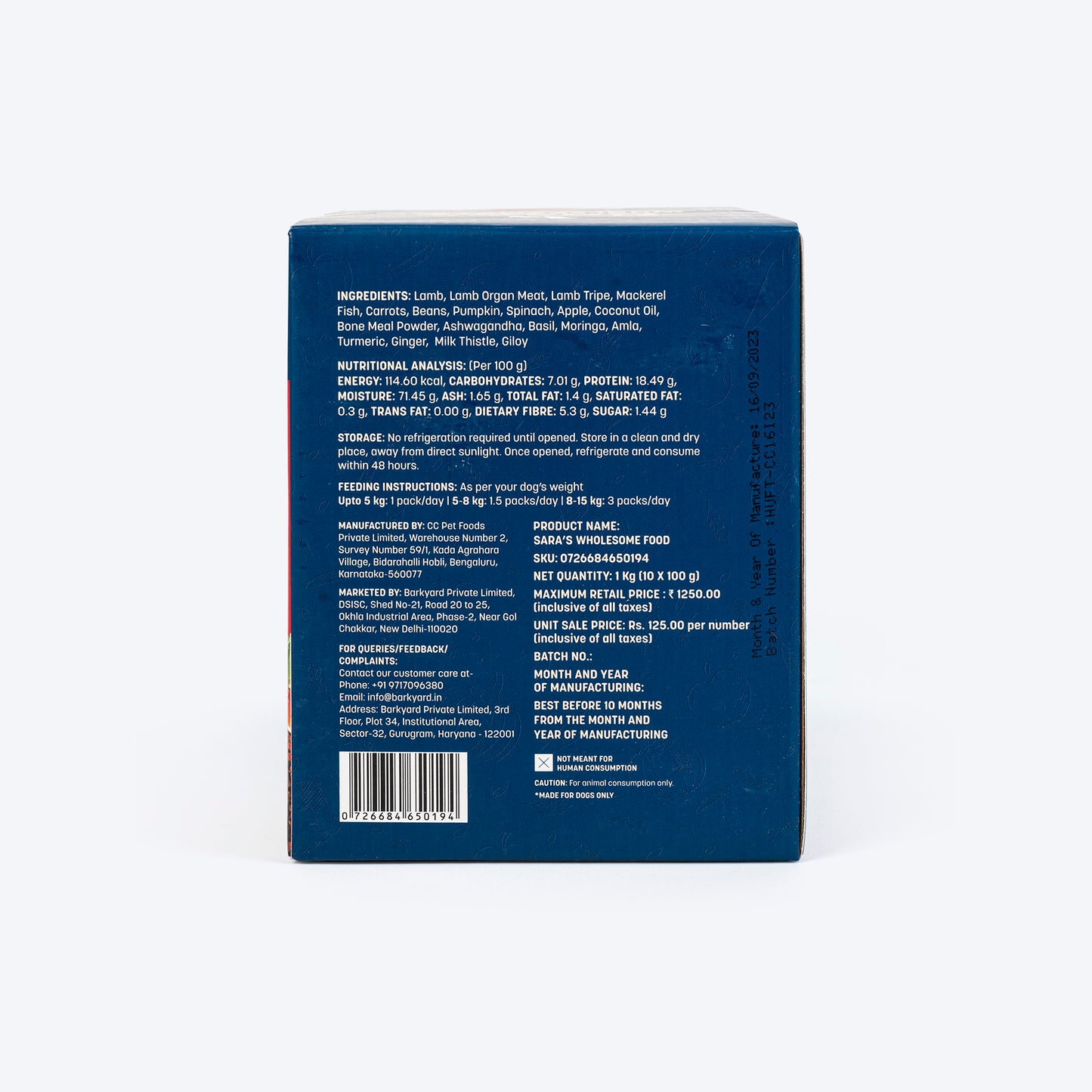 HUFT Sara's Wholesome Food - Grain-Free Lamb And Apple Dog Food - Pack of (10 X 100g) - Heads Up For Tails