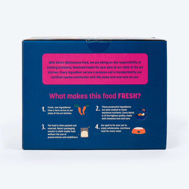 Sara's Wholesome Grain-Free Lamb and Apple Dog Food, pack of 10 x 100g, made with human-grade ingredients.
