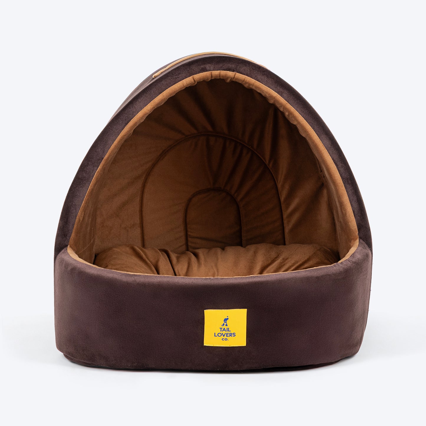 TLC Cave Bedding With Removable Cushion For Dog & Cat - Dark Brown & Beige - Heads Up For Tails