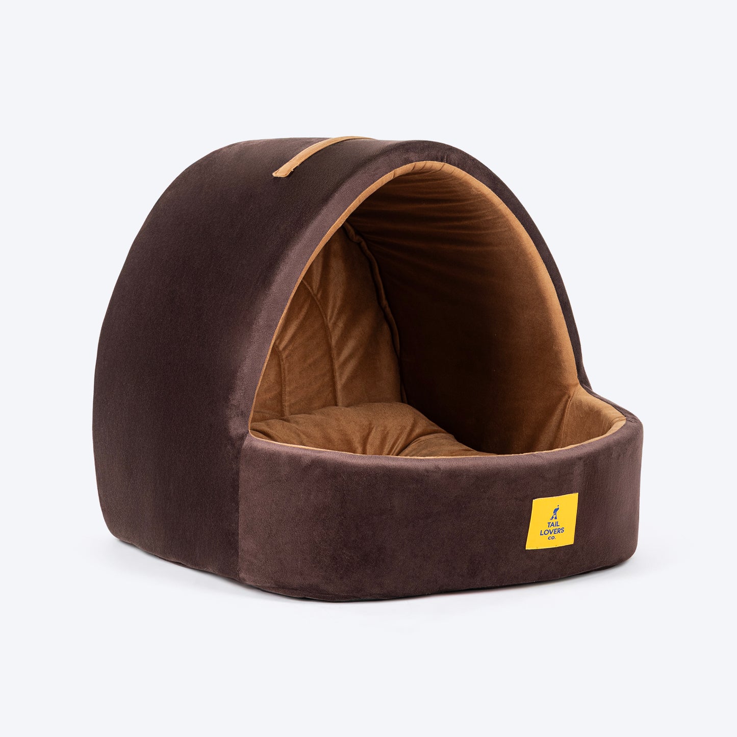 TLC Cave Bedding With Removable Cushion For Dog & Cat - Dark Brown & Beige - Heads Up For Tails