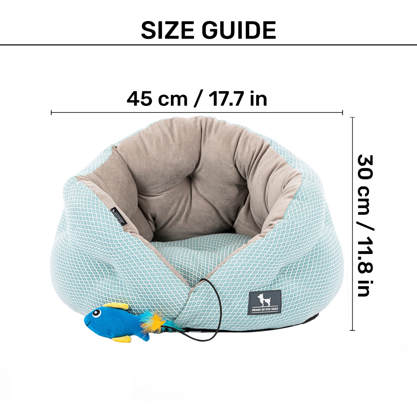 HUFT Purrfect Perch Bed With Fish Plush Toy For Cat & Puppy - Light Blue & Grey - Heads Up For Tails