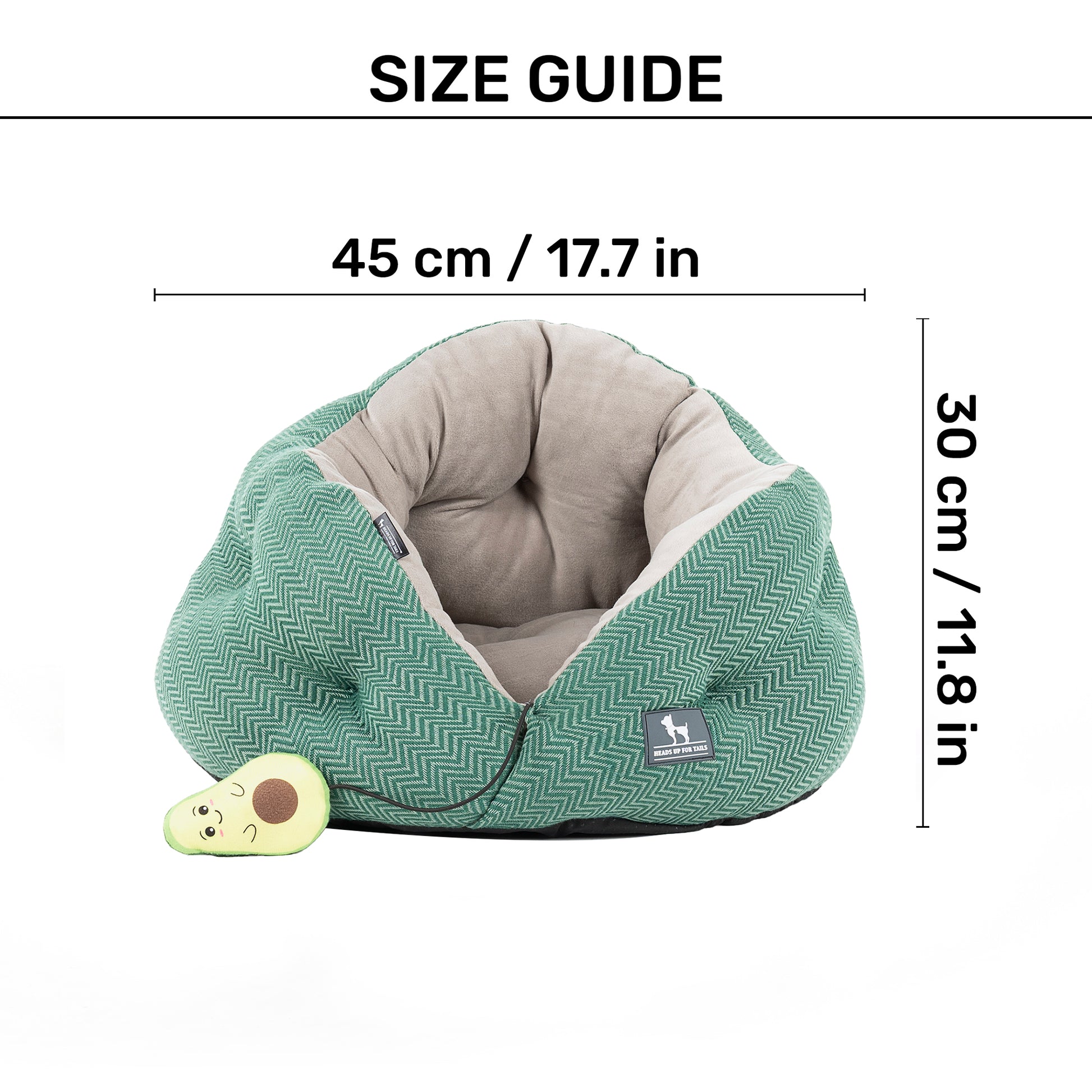 HUFT Purrfect Perch Bed With Avocado Plush Toy For Cats & Puppy - Green & Grey - Heads Up For Tails