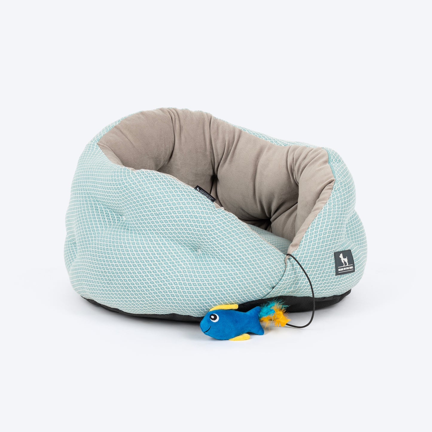 HUFT Purrfect Perch Bed With Fish Plush Toy For Cat & Puppy - Light Blue & Grey - Heads Up For Tails