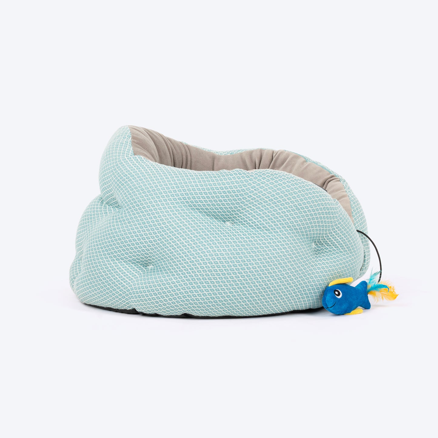 HUFT Purrfect Perch Bed With Fish Plush Toy For Cat & Puppy - Light Blue & Grey - Heads Up For Tails