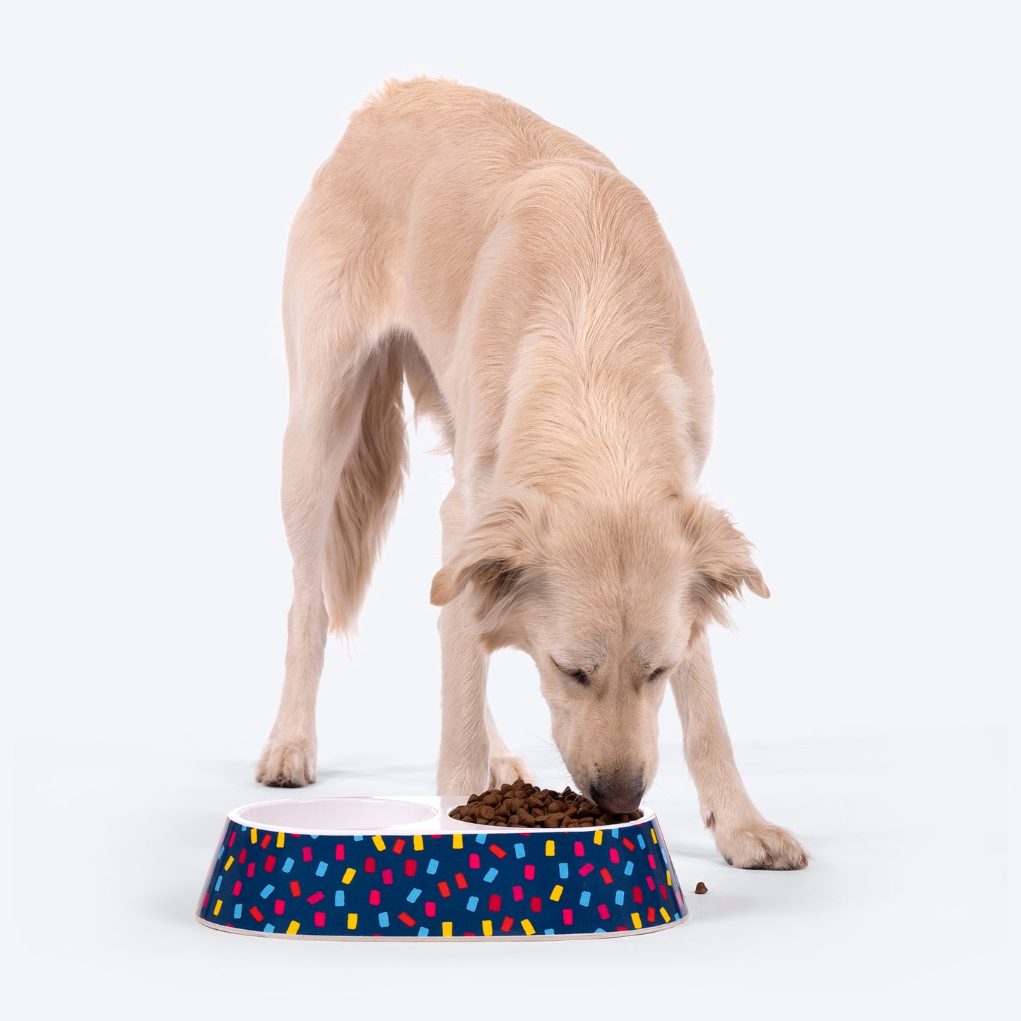 HUFT Love Confetti Printed Melamine Double Diner for Dogs - Navy - Heads Up For Tails