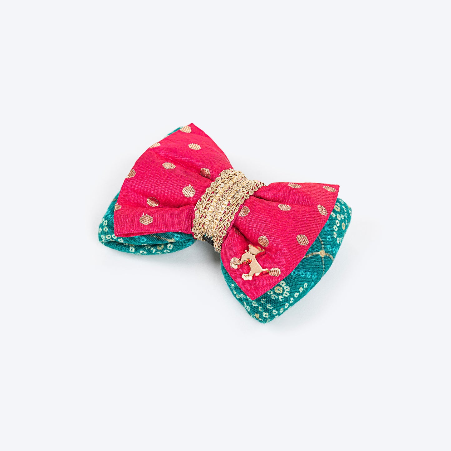 HUFT Desi Glam Bow Tie For Dog - Pink & Green