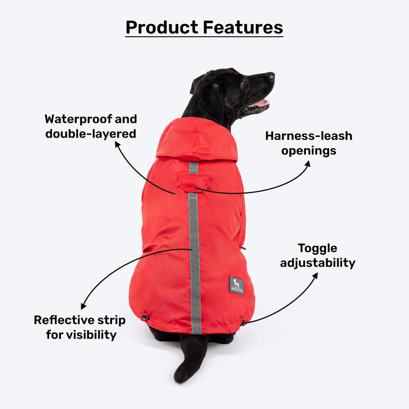 HUFT Magical Mist Raincoat With Harness Opening For Dog - Red - Heads Up For Tails