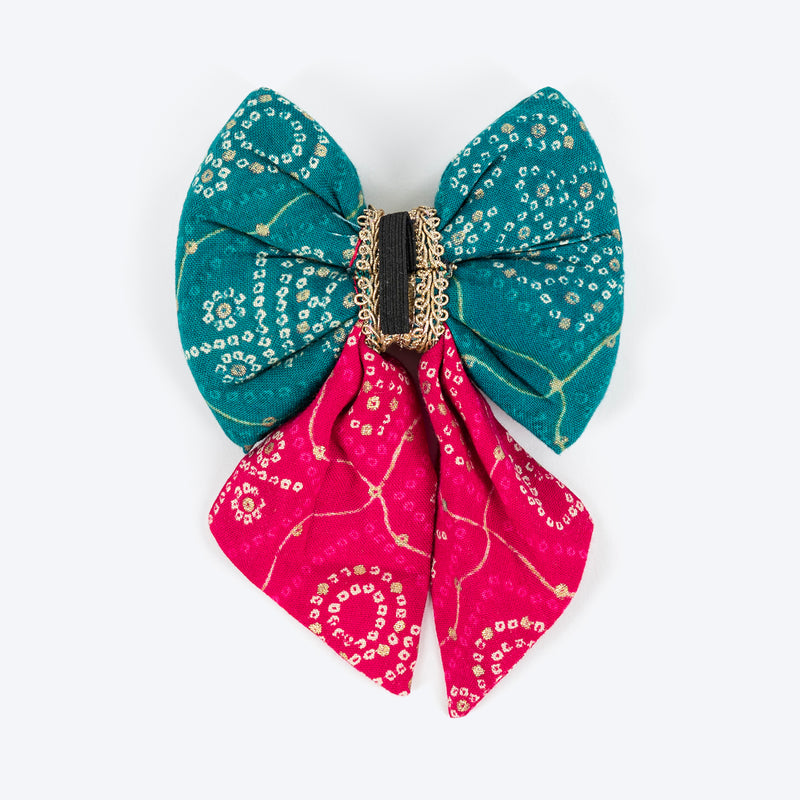 HUFT Rang Biranga Bow Tie For Dog - Green & Pink - Heads Up For Tails