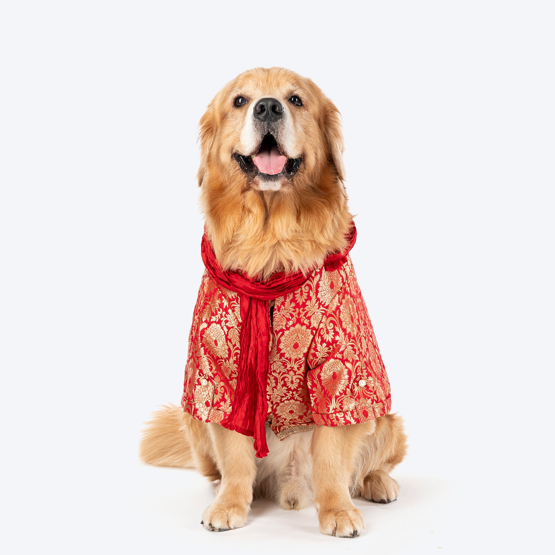 HUFT Customised Shahi Pawloom Brocade Kurta With Dupatta For Dog - Red - Heads Up For Tails