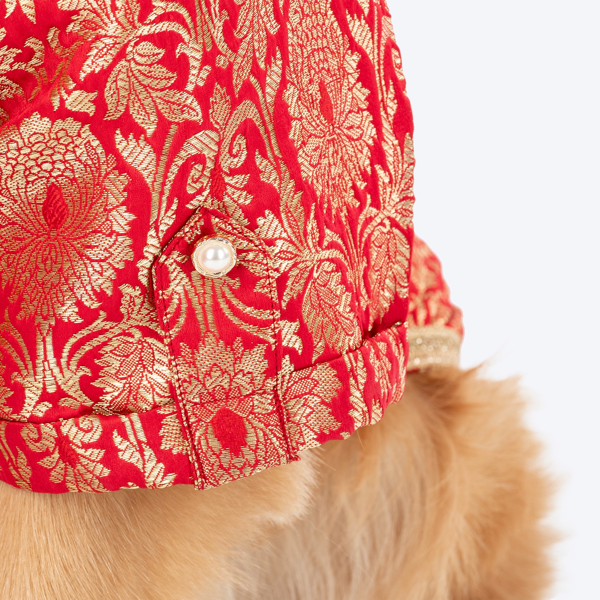 HUFT Customised Shahi Pawloom Brocade Kurta With Dupatta For Dog - Red - Heads Up For Tails
