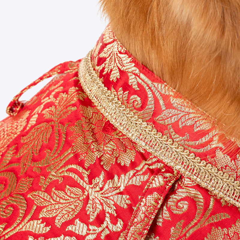 HUFT Customised Shahi Pawloom Brocade Kurta With Dupatta For Dog - Red - Heads Up For Tails
