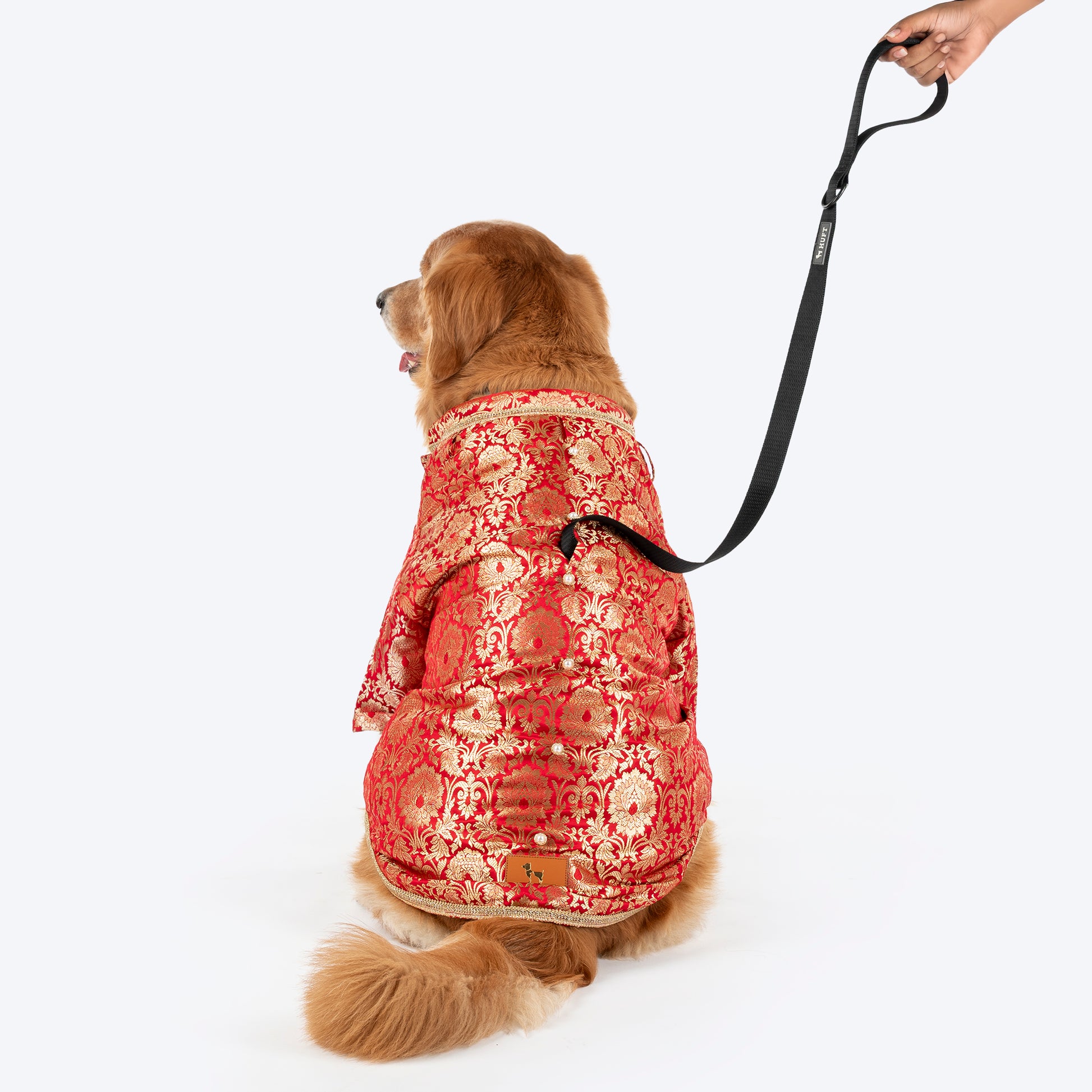 HUFT Customised Shahi Pawloom Brocade Kurta With Dupatta For Dog - Red - Heads Up For Tails