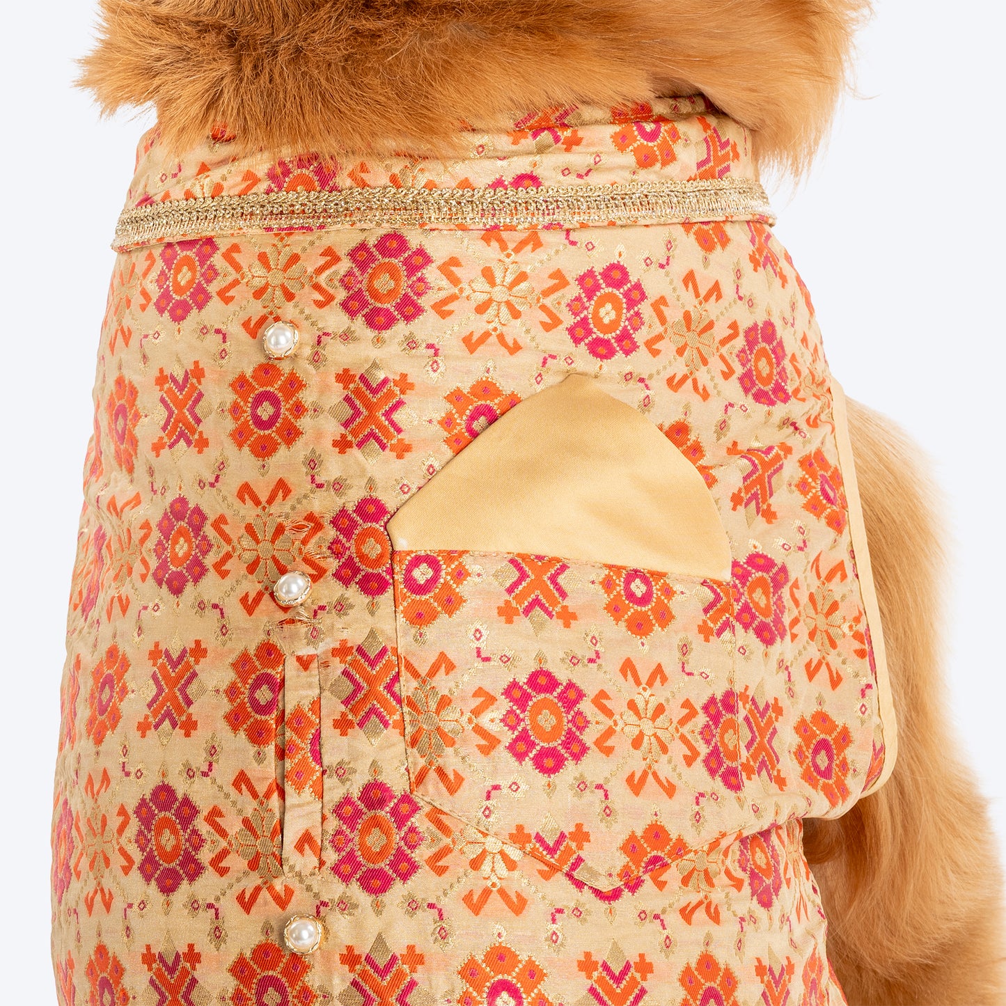 HUFT Customised Paw-tola Pawfect Brocade Sherwani For Dog - Cream