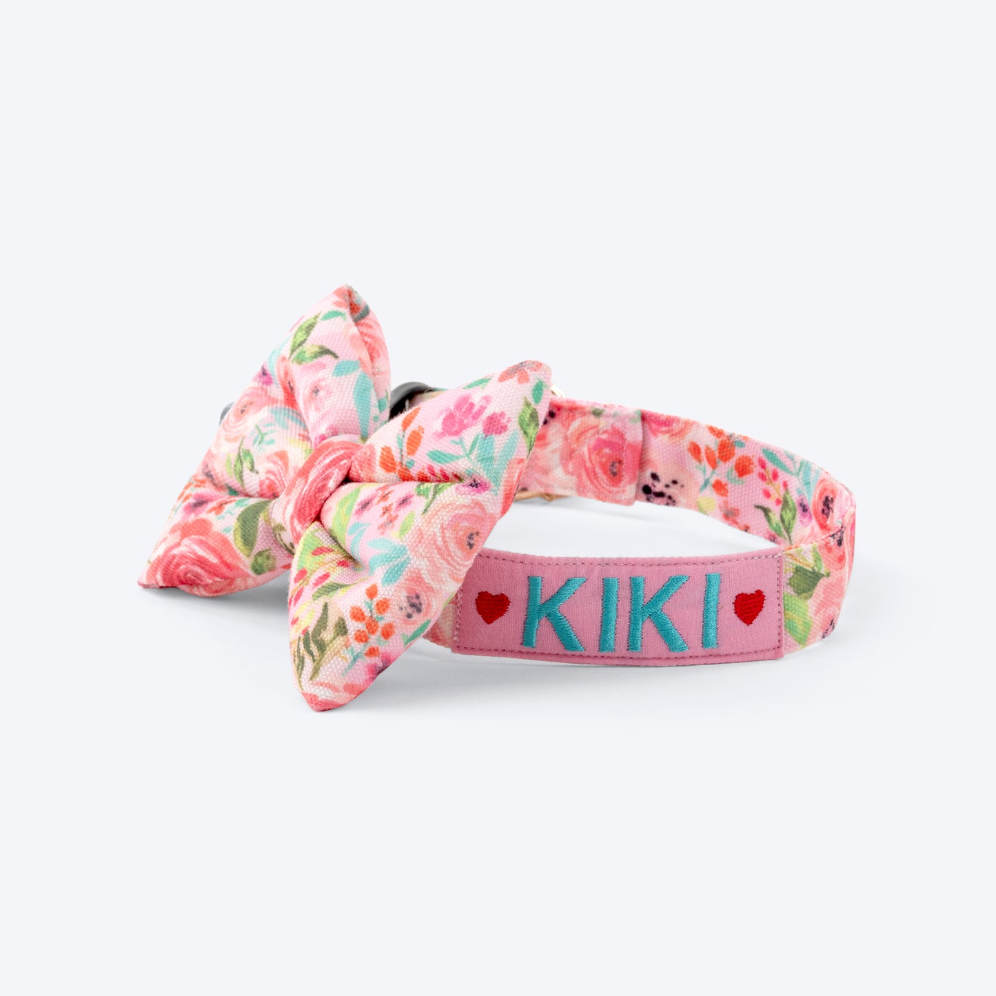 HUFT Personalised Fresh Blooms Fabric Collar For Dogs With Free Bow Tie - Heads Up For Tails