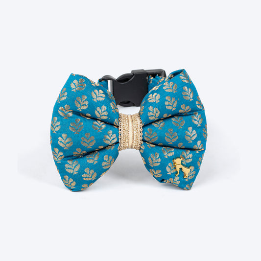 HUFT Festive Desi Glam Dog Bow Tie With Strap - Teal - Heads Up For Tails
