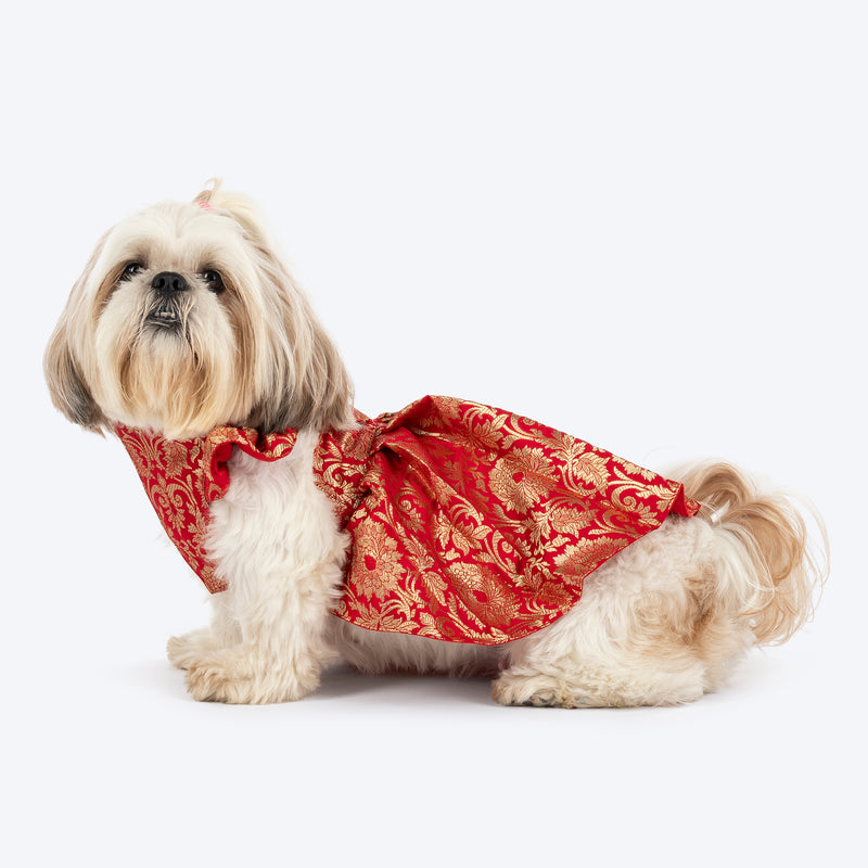 HUFT Customised Sona Sitara Brocade Lehenga Dress For Dog & Cat - Red - Heads Up For Tails