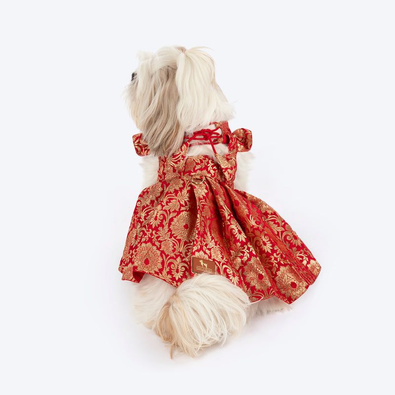 HUFT Customised Sona Sitara Brocade Lehenga Dress For Dog & Cat - Red - Heads Up For Tails
