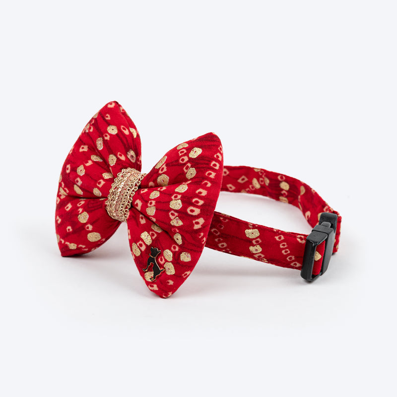 HUFT Super Sitara Bow Tie With Strap For Dog - Red - Heads Up For Tails