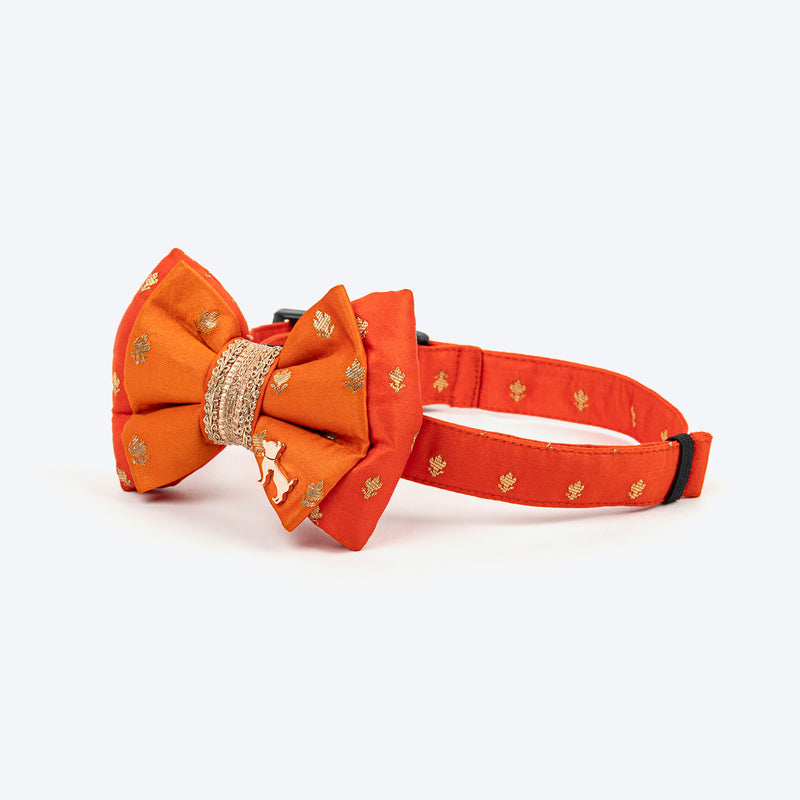 HUFT Desi Dazzle Bow Tie With Strap For Dog - Orange - Heads Up For Tails