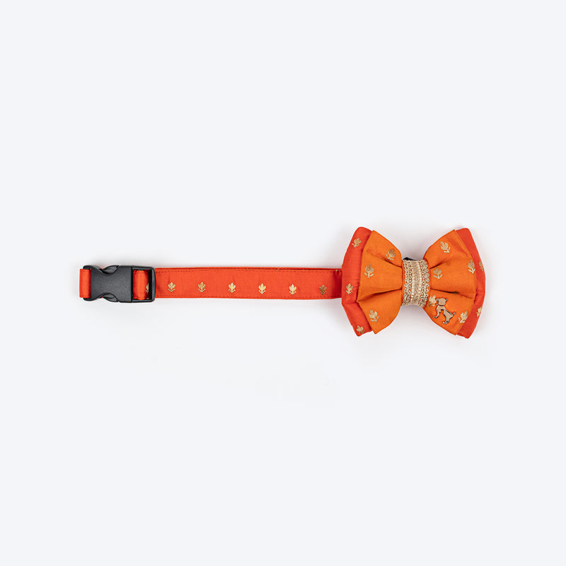 HUFT Desi Dazzle Bow Tie With Strap For Dog - Orange - Heads Up For Tails