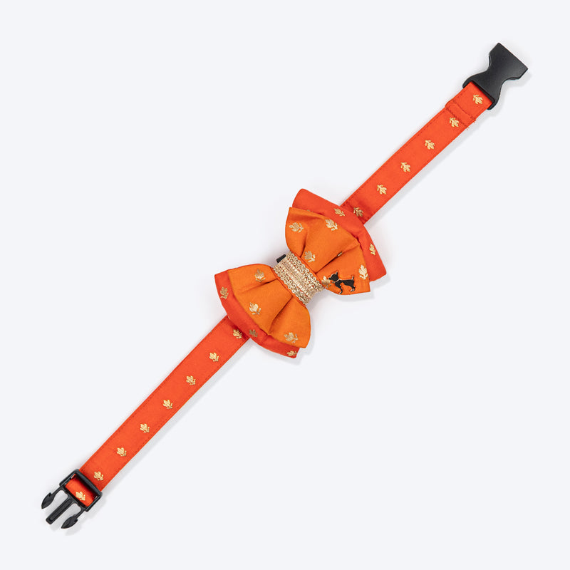 HUFT Desi Dazzle Bow Tie With Strap For Dog - Orange - Heads Up For Tails
