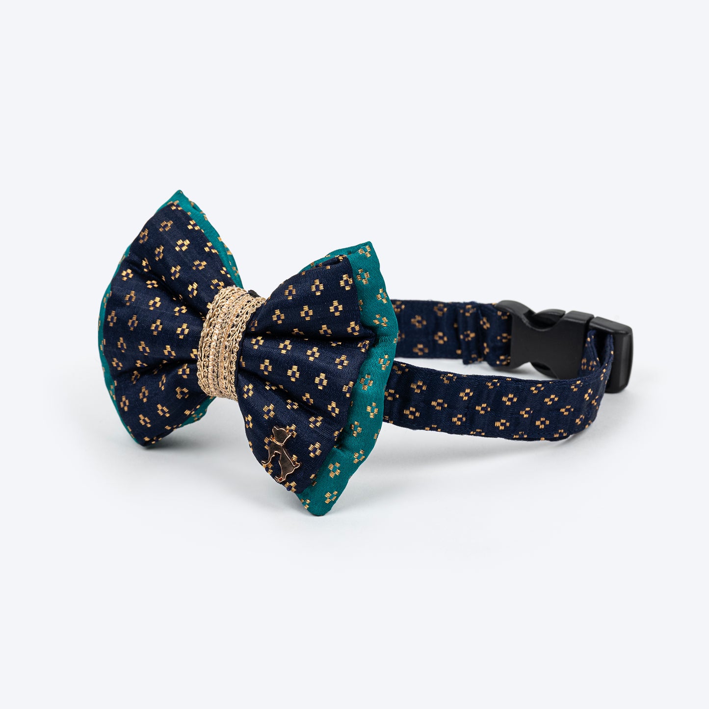 HUFT Shahi Paws Bow Tie With Strap For Dog - Blue & Green - Heads Up For Tails