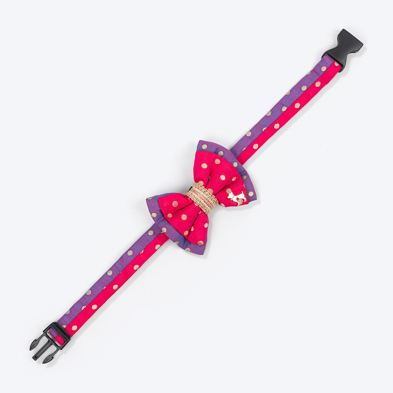 HUFT Desi Glam Bow Tie With Strap For Dog - Pink & Purple - Heads Up For Tails
