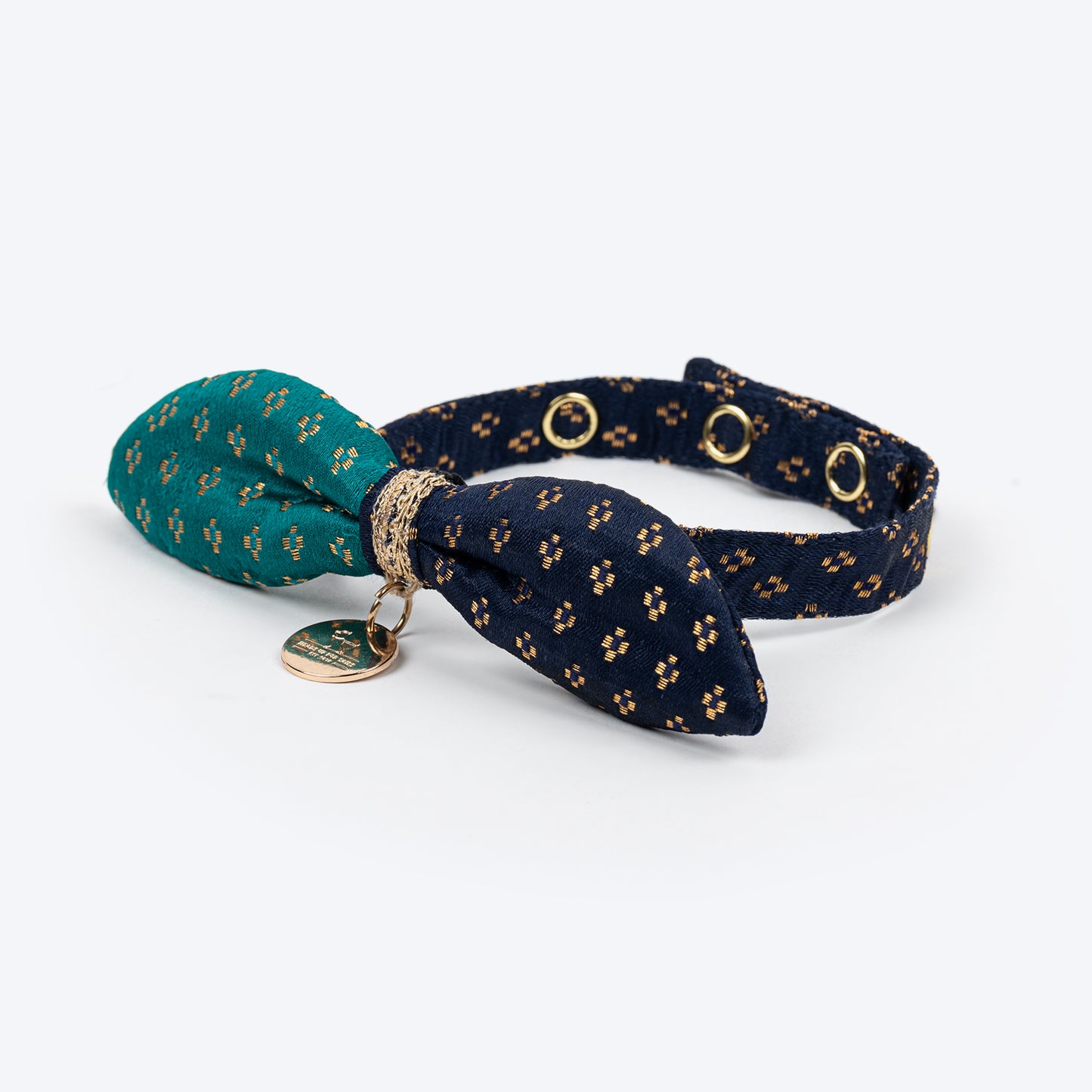HUFT Shahi Paws Bow Tie With Strap For Cat - Blue & Green - Heads Up For Tails
