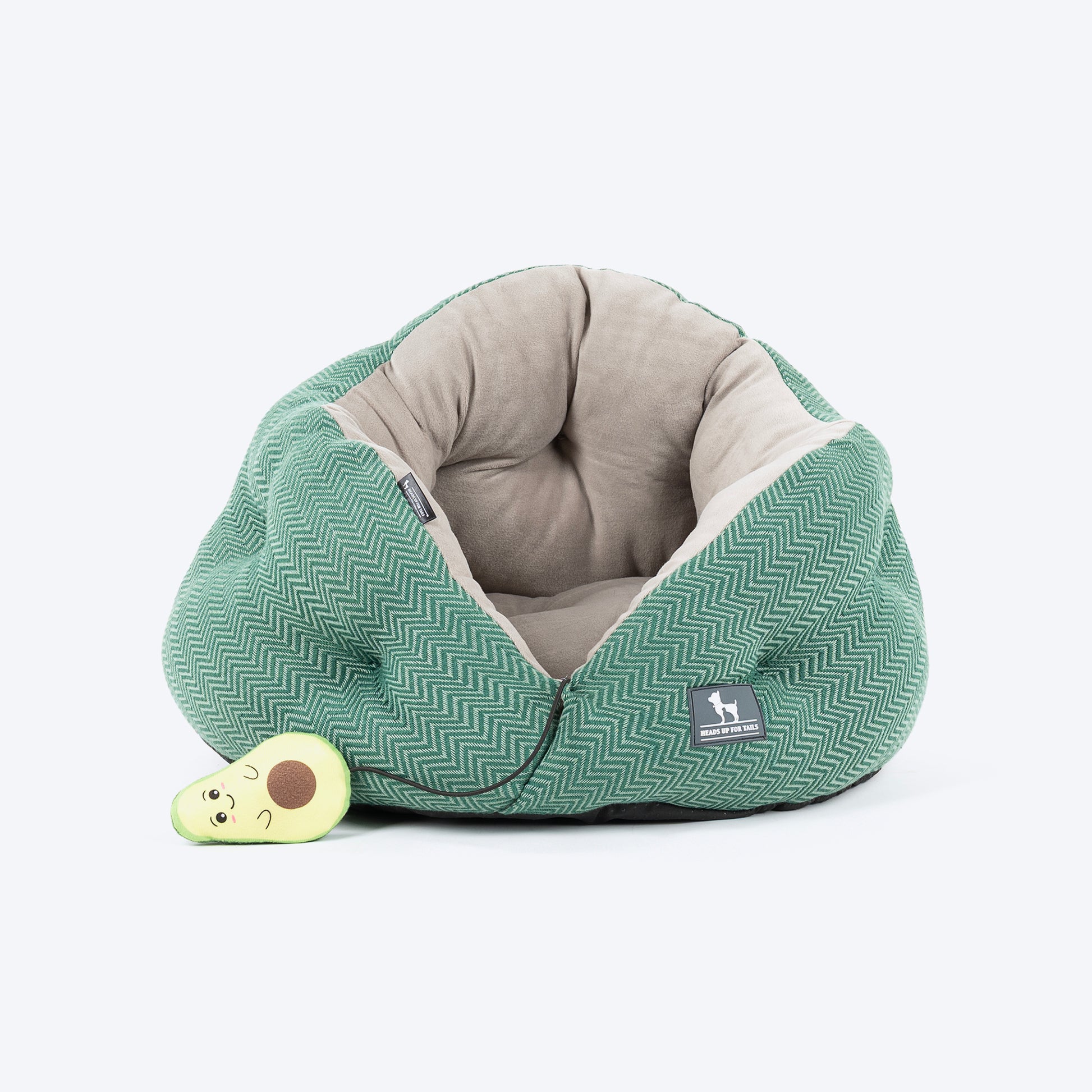 HUFT Purrfect Perch Bed With Avocado Plush Toy For Cats & Puppy - Green & Grey - Heads Up For Tails