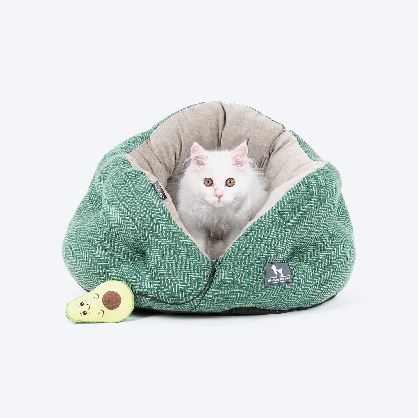 HUFT Purrfect Perch Bed With Avocado Plush Toy For Cats & Puppy - Green & Grey - Heads Up For Tails