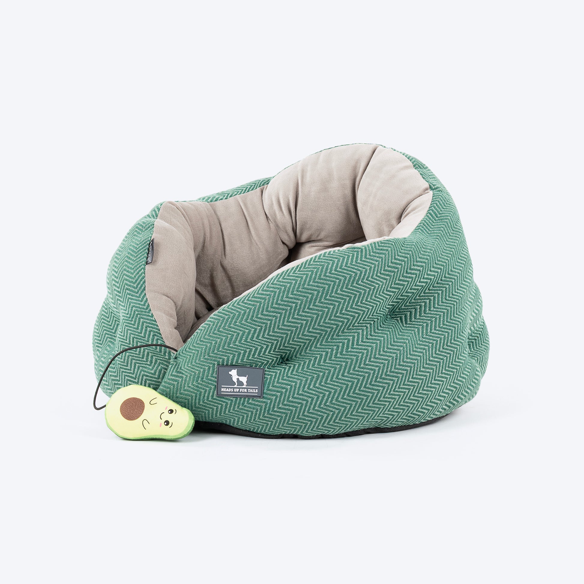 HUFT Purrfect Perch Bed With Avocado Plush Toy For Cats & Puppy - Green & Grey - Heads Up For Tails