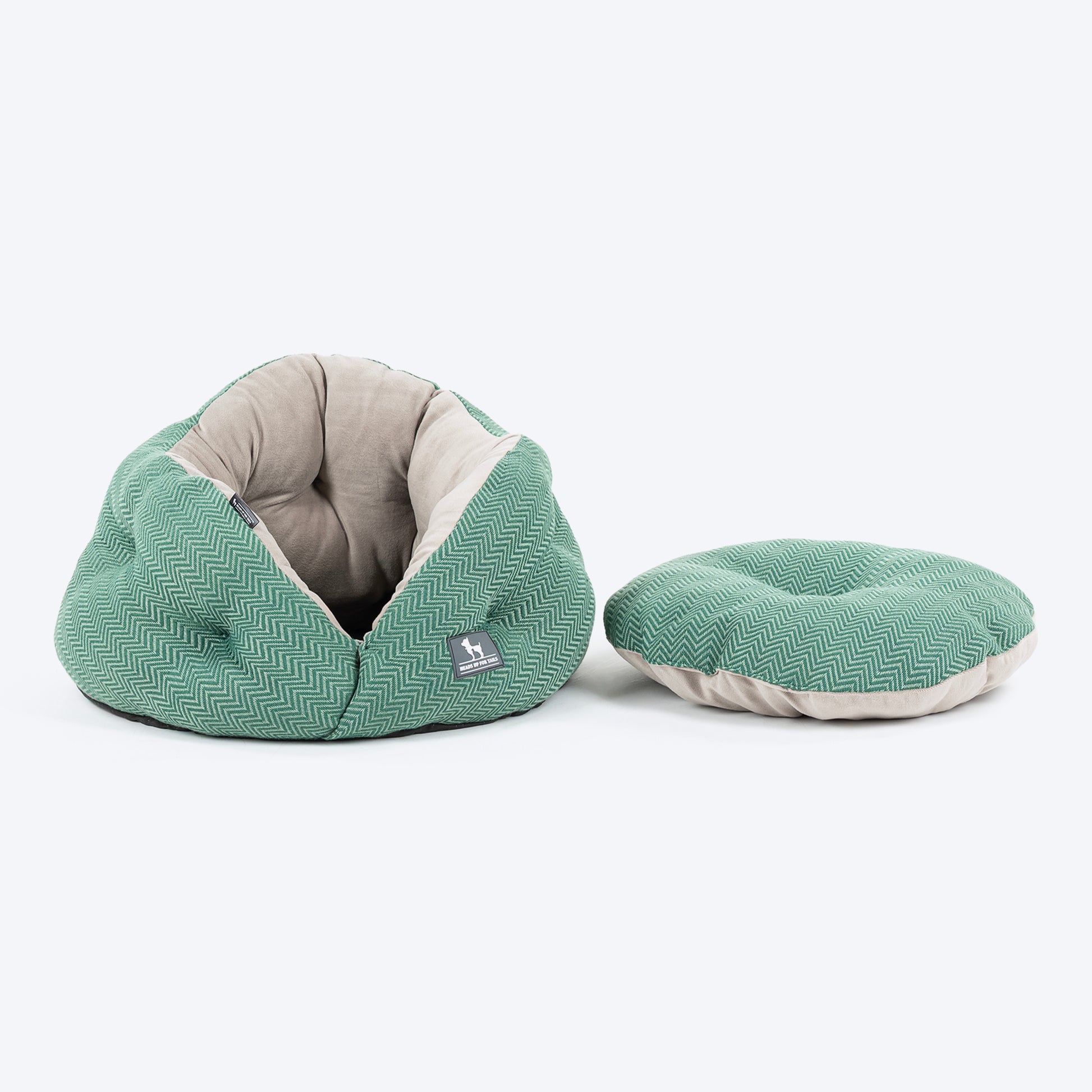 HUFT Purrfect Perch Bed With Avocado Plush Toy For Cats & Puppy - Green & Grey - Heads Up For Tails