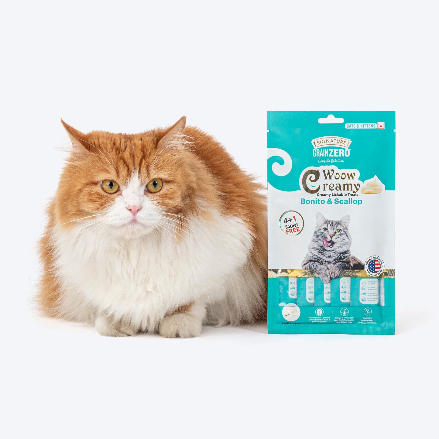 Signature Grain Zero Woow Creamy Bonito & Scallop Lickable Treats For Cat & Kitten - 75 g - Heads Up For Tails