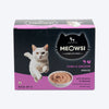 Meowsi by HUFT Tuna & Chicken in Mousse Cat Wet Food, 80 gm, features a cat graphic and a bowl of mousse on the packaging.