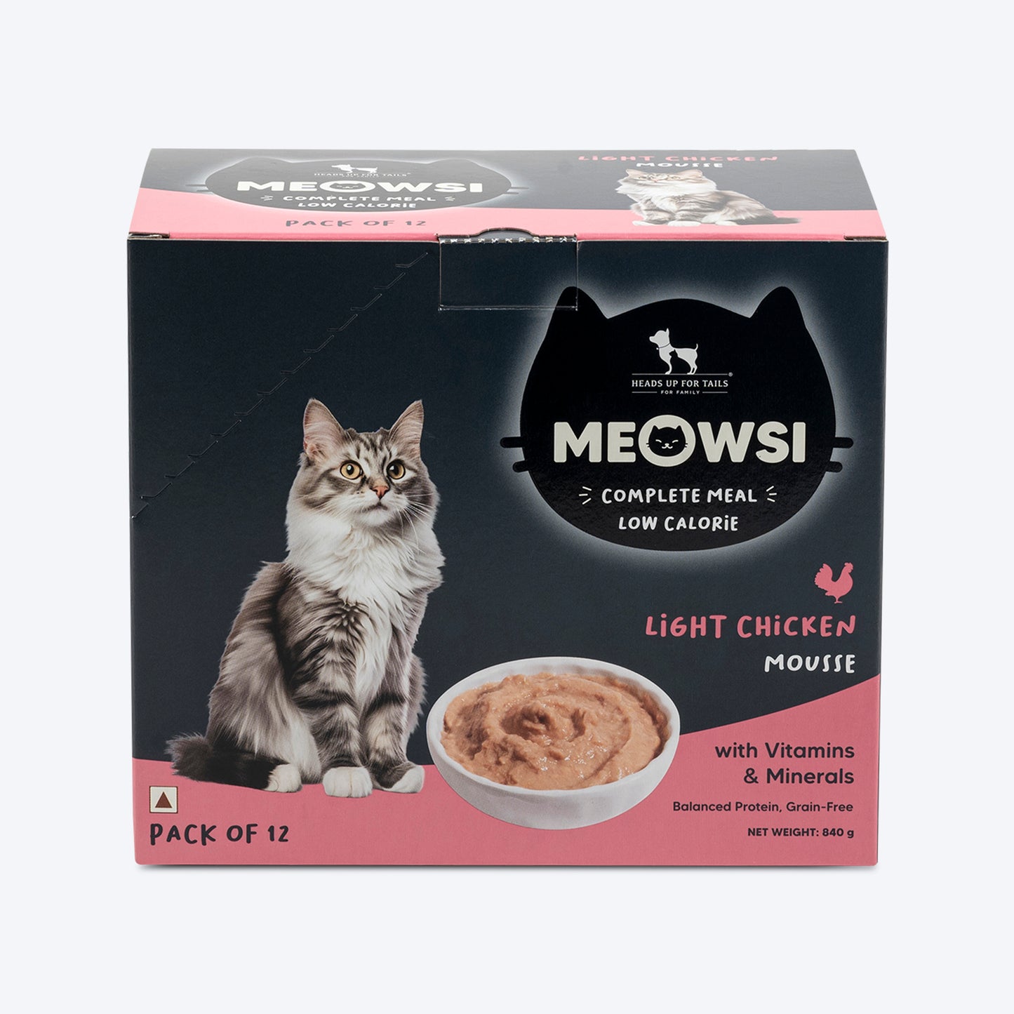 Meowsi by HUFT Low Calorie Light Chicken Mousse Wet Food For Cat Tray - 70 gm - Heads Up For Tails