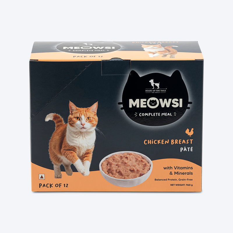 Meowsi by HUFT Chicken Breast pâté Cat Wet Food, 80 gm, grain-free, with vitamins and minerals for balanced nutrition.