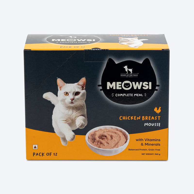 Meowsi by HUFT Chicken Breast Mousse Cat Wet Food, 80 gm, grain-free, with vitamins and minerals for balanced nutrition.