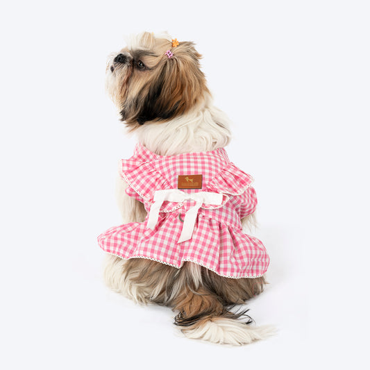 HUFT Check Charms Dress For Dog - Pink - Heads Up For Tails
