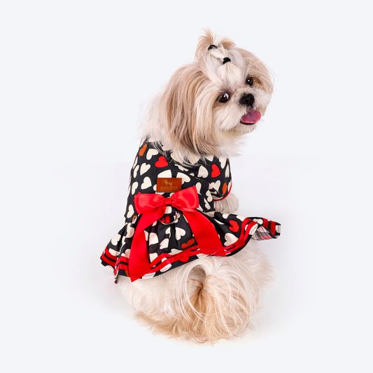 HUFT Printed Heart Cotton Dress For Dog - Black - Heads Up For Tails