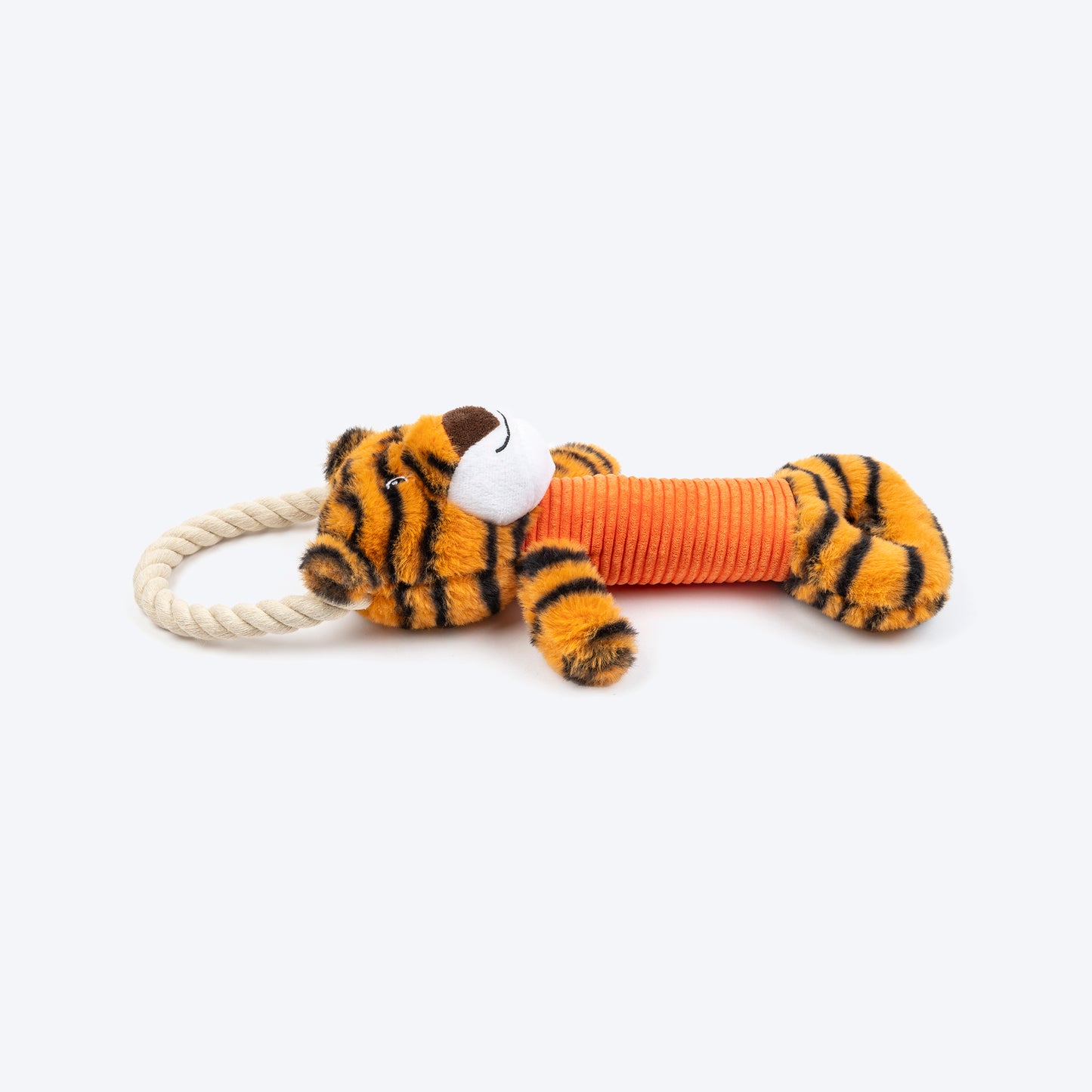 HUFT Iggy Tiggy Squeaky Tug plush Toy For Dog - Orange - Heads Up For Tails
