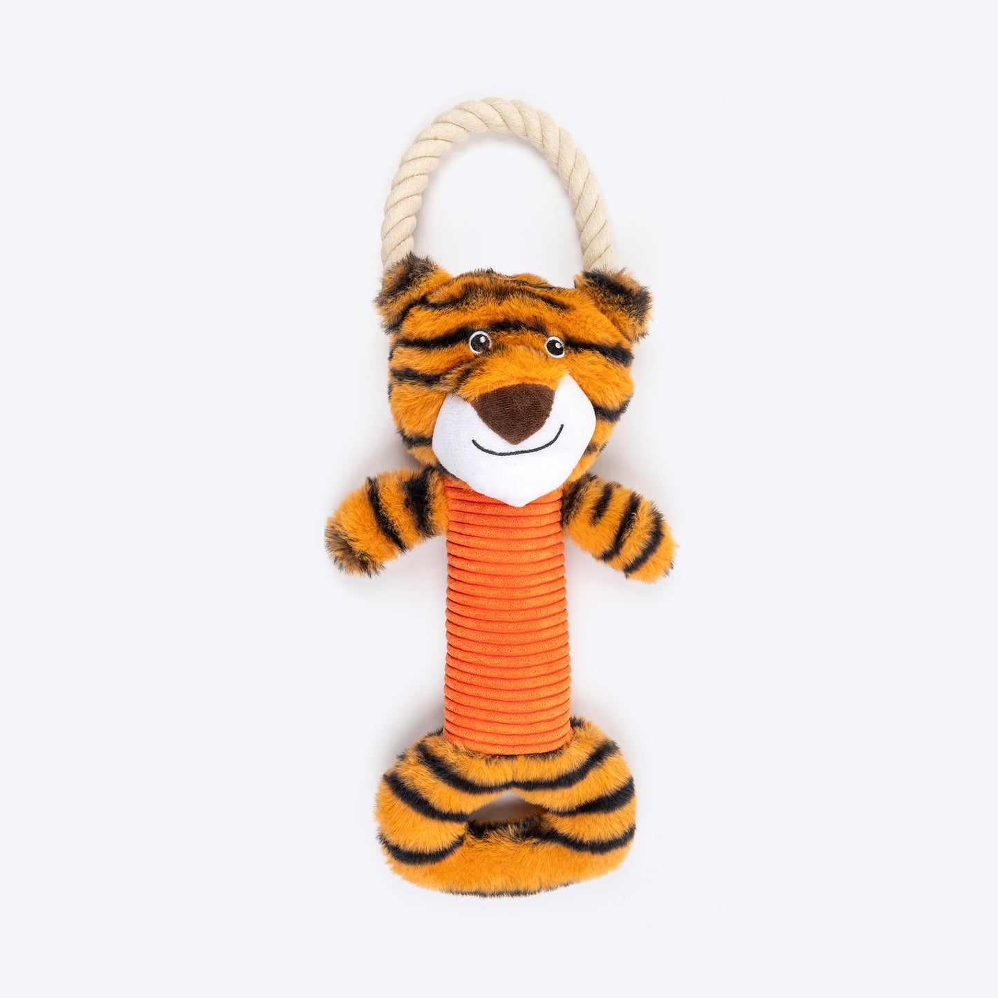 HUFT Iggy Tiggy Squeaky Tug plush Toy For Dog - Orange - Heads Up For Tails