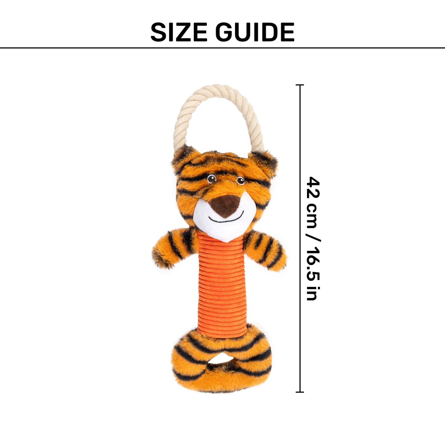 HUFT Iggy Tiggy Squeaky Tug plush Toy For Dog - Orange - Heads Up For Tails