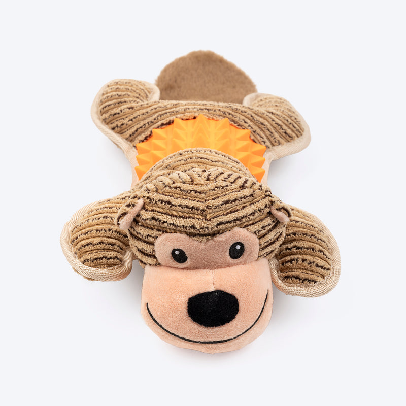 HUFT Chimpster Chew & Cuddle Squeaky Plush Toy For Dog - Tan - Heads Up For Tails