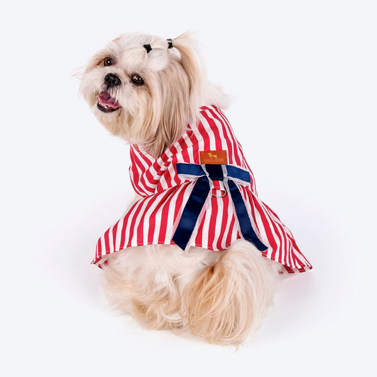 HUFT Printed Cotton Stripe Dress For Dog - Red