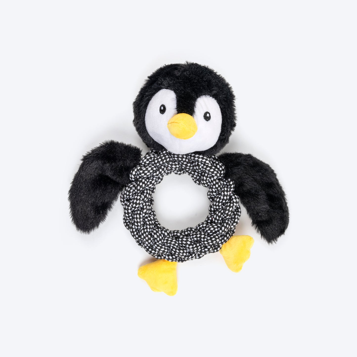 HUFT Pengu Penguin Squeaky Tug Plush Toy For Dog - Black & White - Heads Up For Tails
