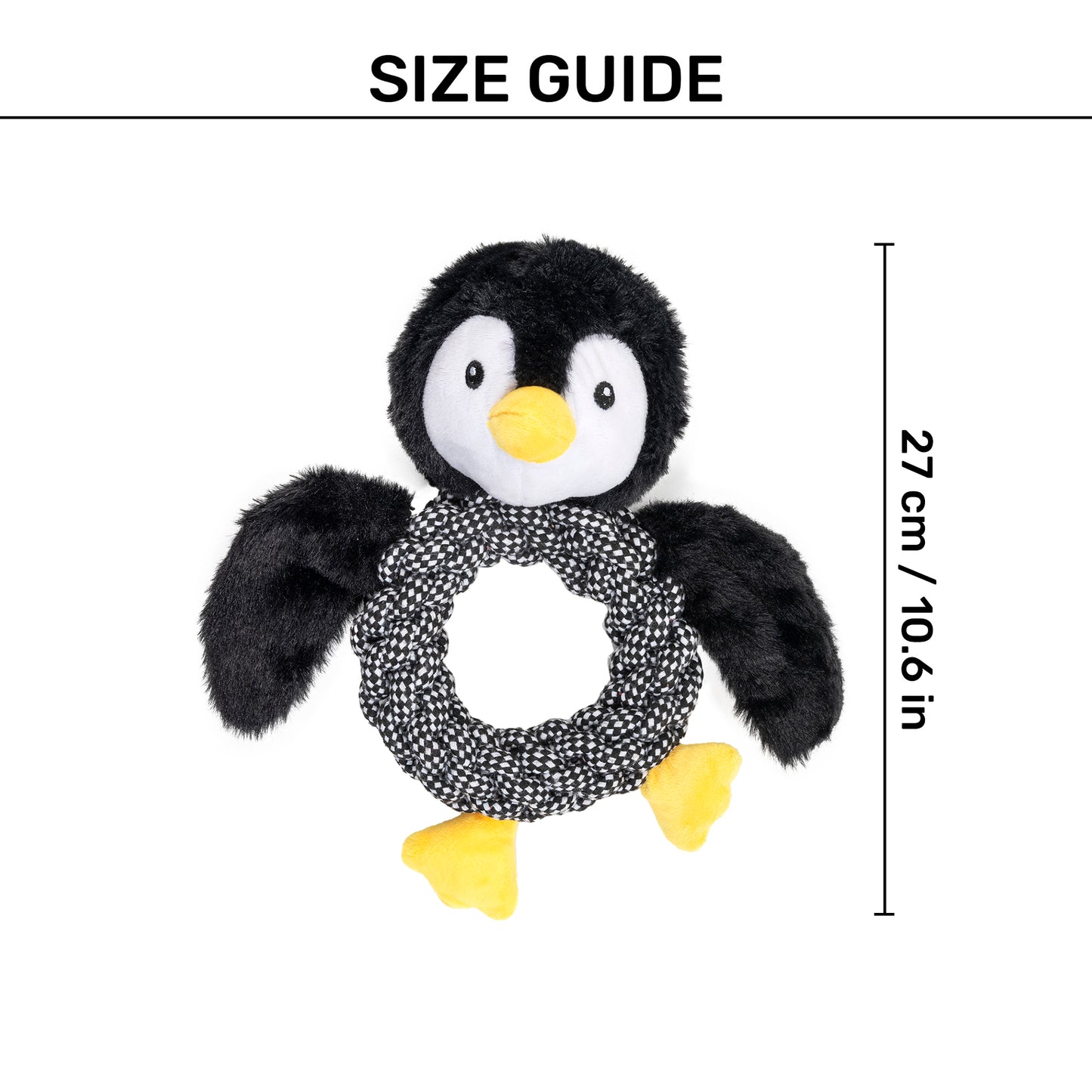 HUFT Pengu Penguin Squeaky Tug Plush Toy For Dog - Black & White - Heads Up For Tails
