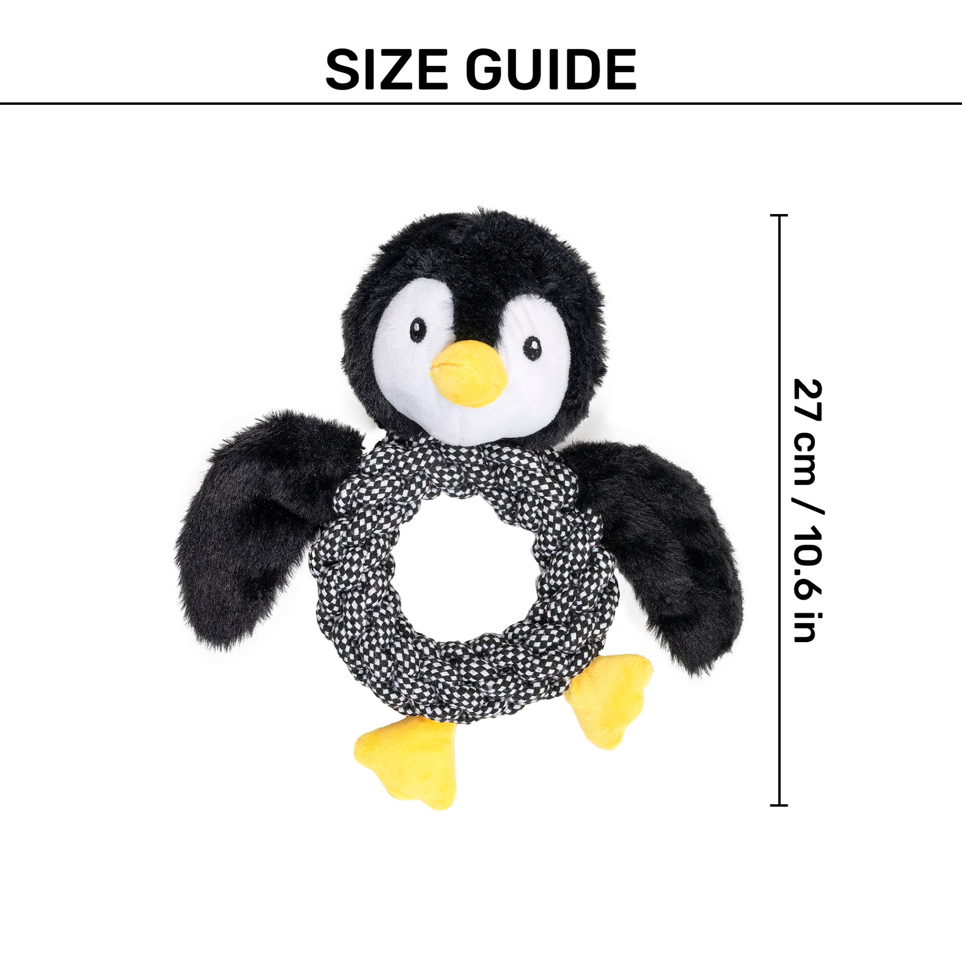 HUFT Pengu Penguin Squeaky Tug Plush Toy For Dog - Black & White - Heads Up For Tails