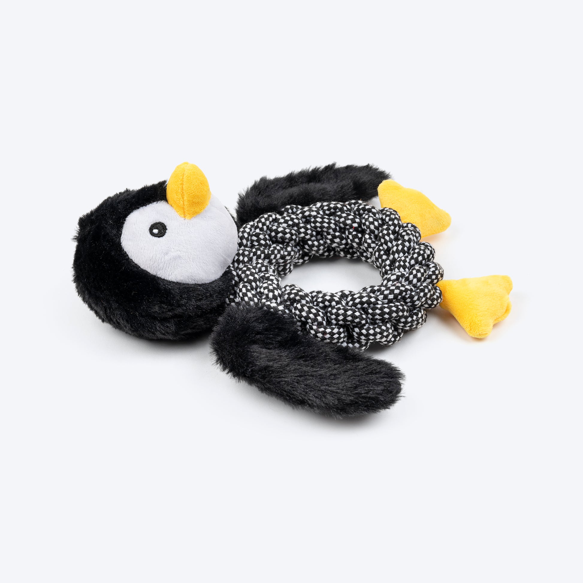 HUFT Pengu Penguin Squeaky Tug Plush Toy For Dog - Black & White - Heads Up For Tails