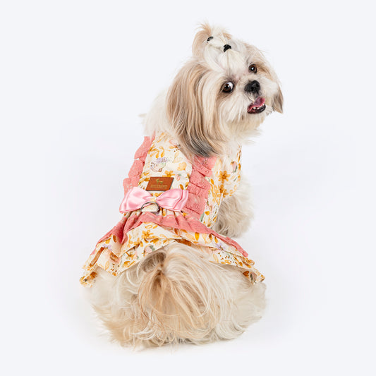 HUFT Printed Floral Cotton Dress For Dog - Pink - Heads Up For Tails